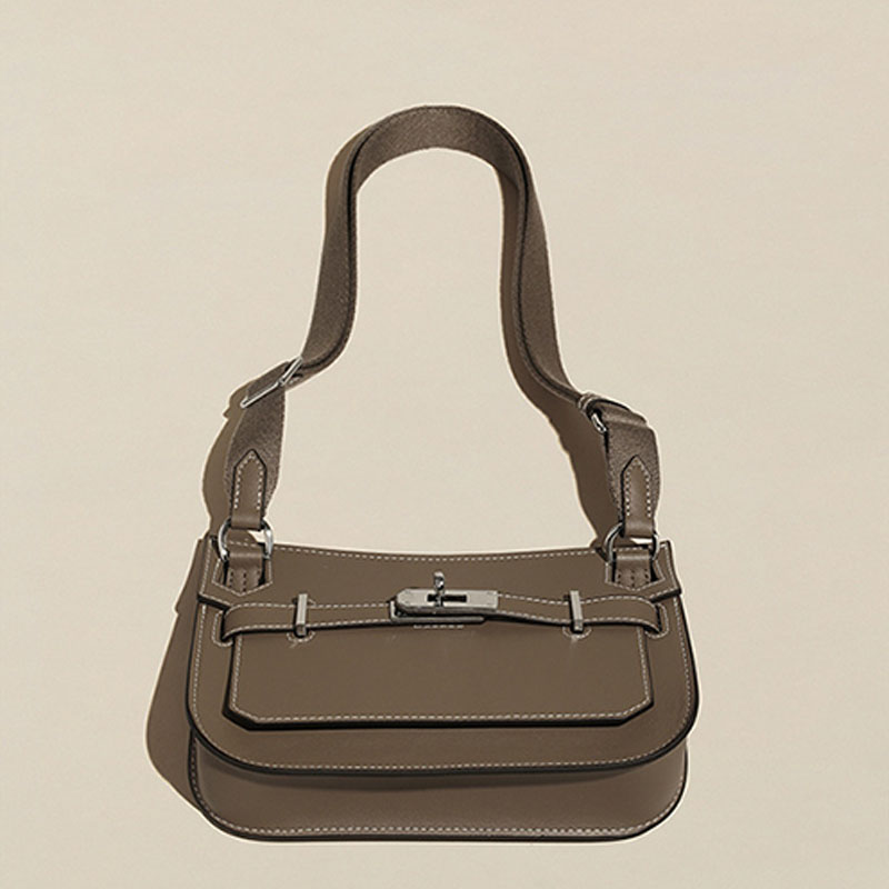 Women’s Genuine Leather Lock Buckle Crossbody Baguette Bag image 7