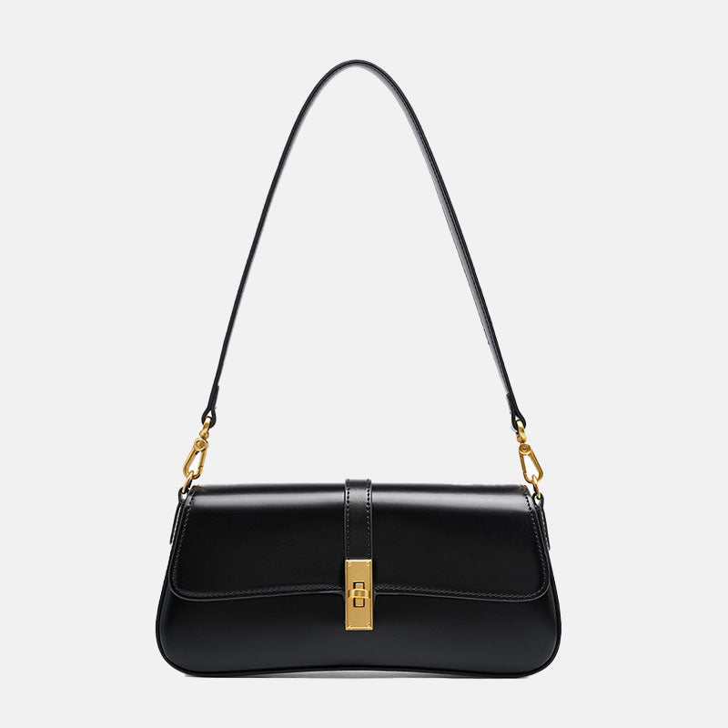 Women’s Genuine Leather Lock Buckle Crossbody Shoulder Baguette Bag In Vintage image 7
