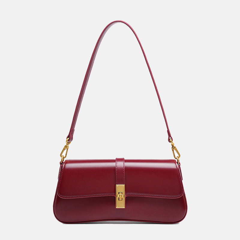 Women’s Genuine Leather Lock Buckle Crossbody Shoulder Baguette Bag In Vintage image 8