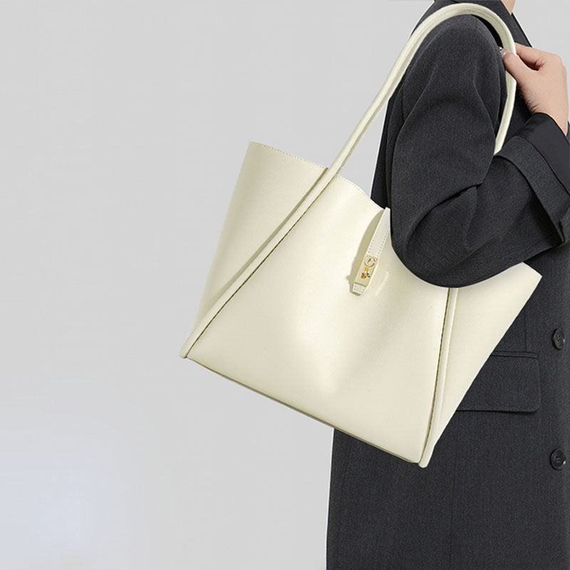 Women’s Genuine Leather Lock Buckle Tote Bag With Minimalist image 4
