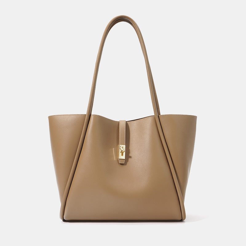 Women’s Genuine Leather Lock Buckle Tote Bag With Minimalist image
