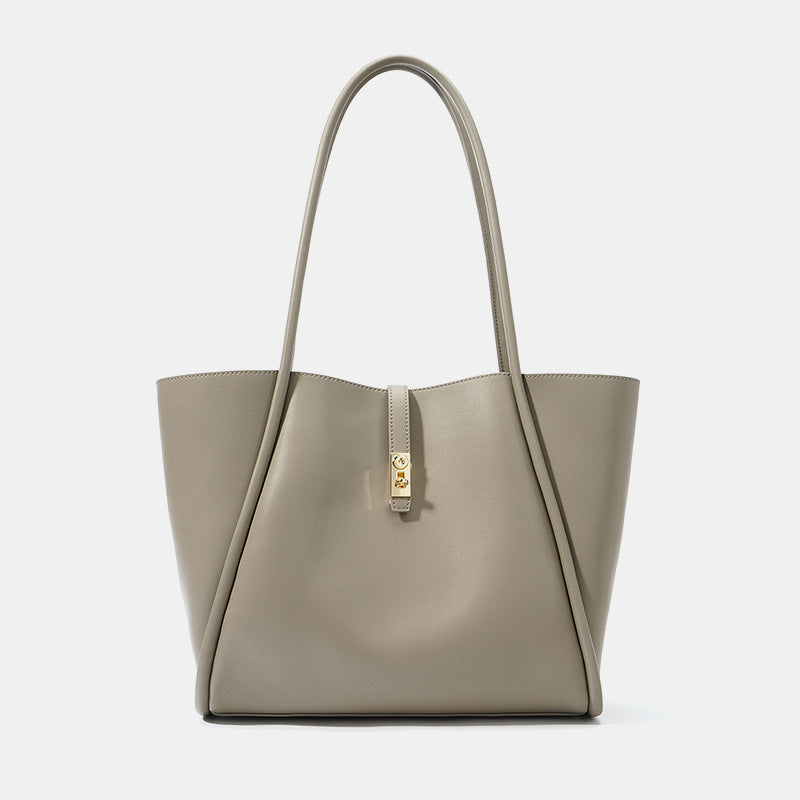 Women’s Genuine Leather Lock Buckle Tote Bag With Minimalist image 5