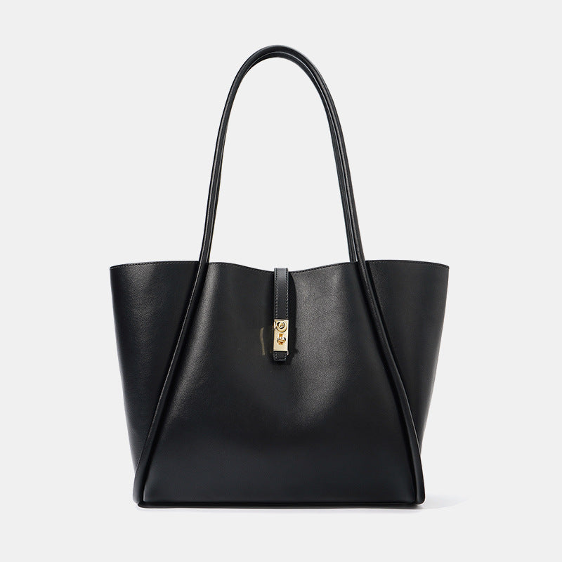 Women’s Genuine Leather Lock Buckle Tote Bag With Minimalist image 6