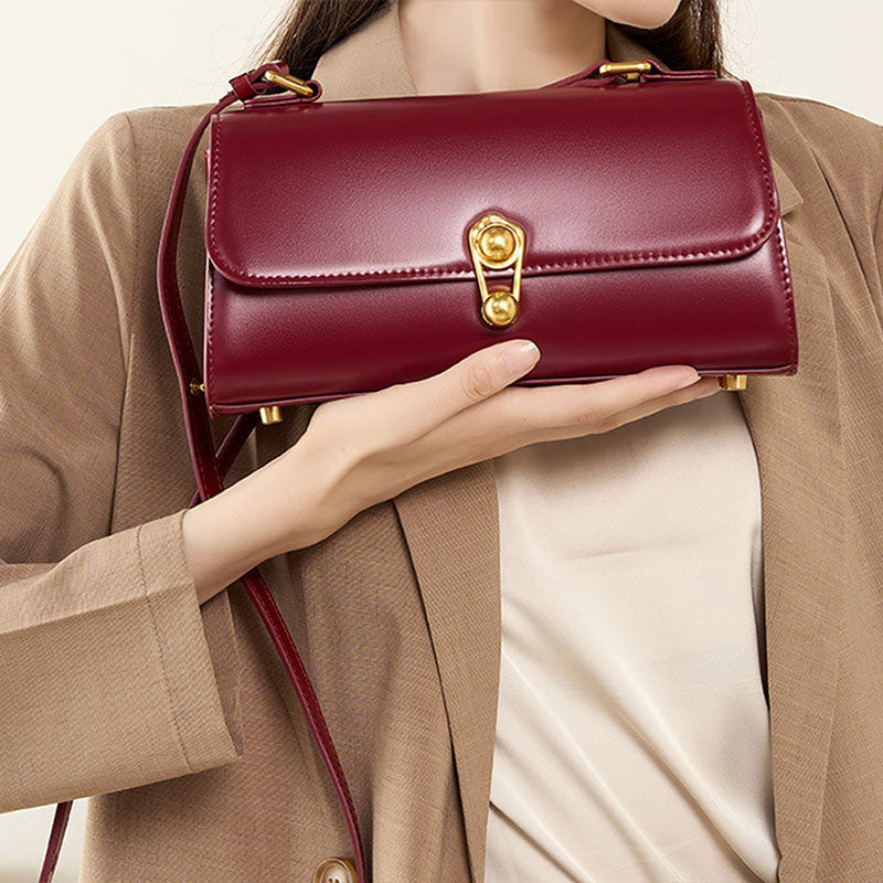 Women’s Genuine Leather Lock Buckle Vintage Baguette Crossbody Bag image 2