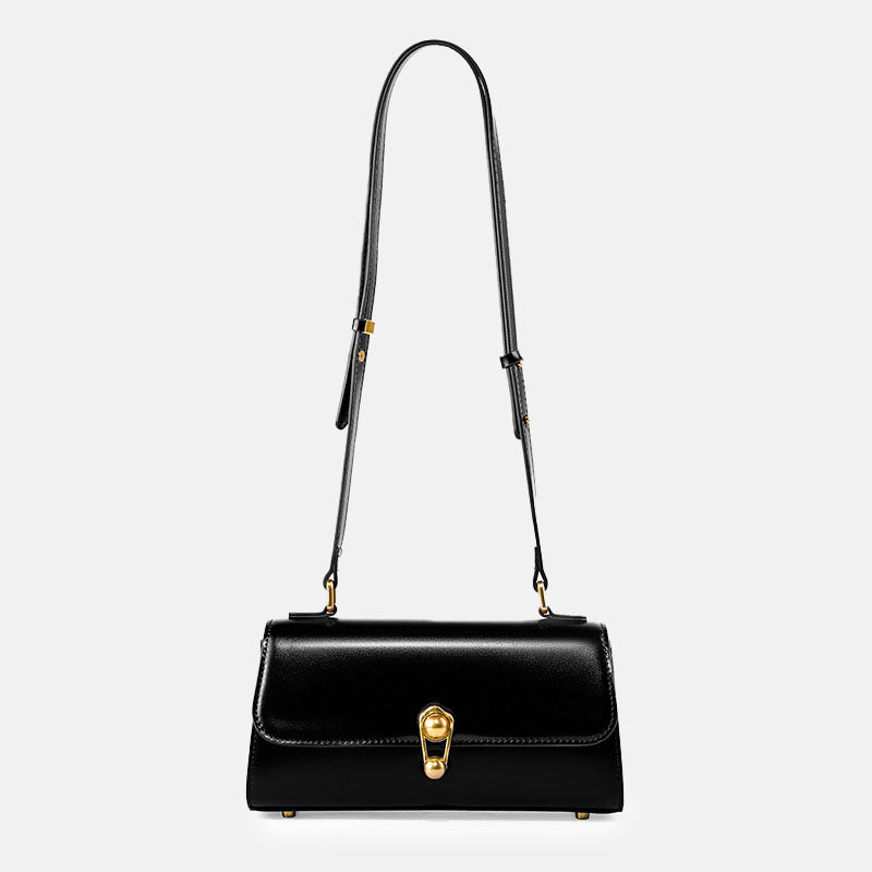 Women’s Genuine Leather Lock Buckle Vintage Baguette Crossbody Bag image 6