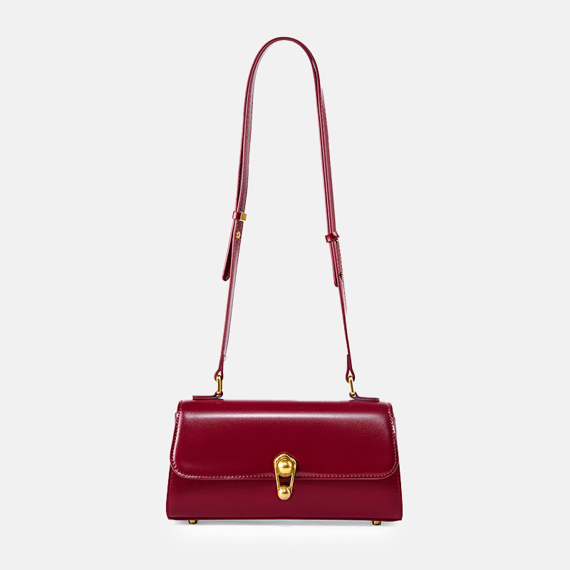 Women’s Genuine Leather Lock Buckle Vintage Baguette Crossbody Bag image