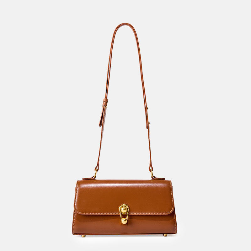 Women’s Genuine Leather Lock Buckle Vintage Baguette Crossbody Bag image 8