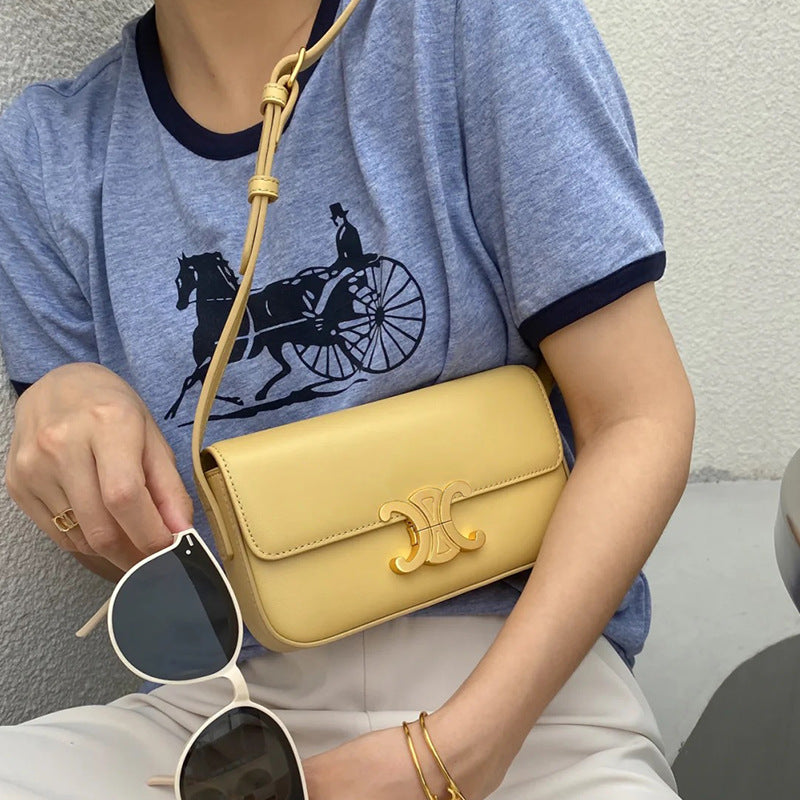 Women’s Genuine Leather Lock Clasp Crossbody Baguette Bag image 6