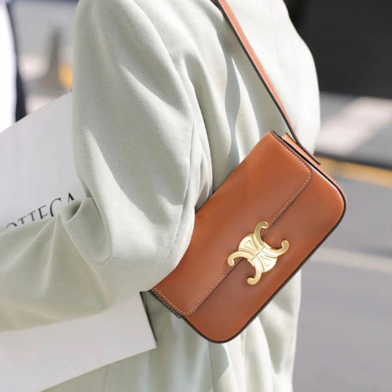Women’s Genuine Leather Lock Clasp Crossbody Baguette Bag image 2