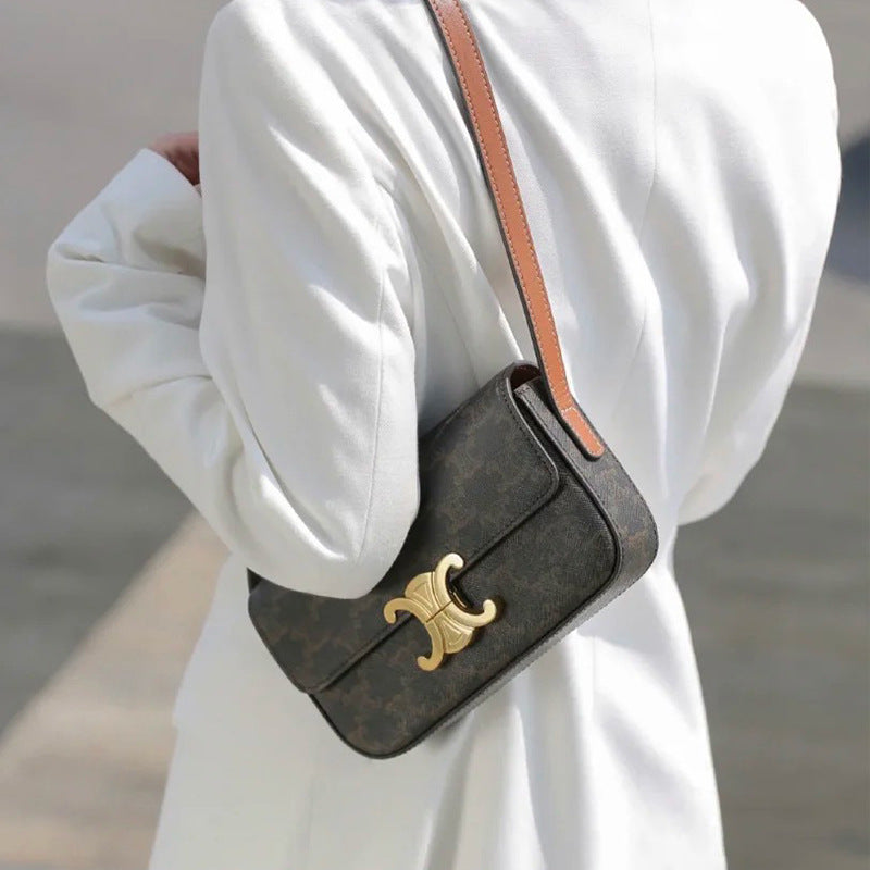 Women’s Genuine Leather Lock Clasp Crossbody Baguette Bag image 8