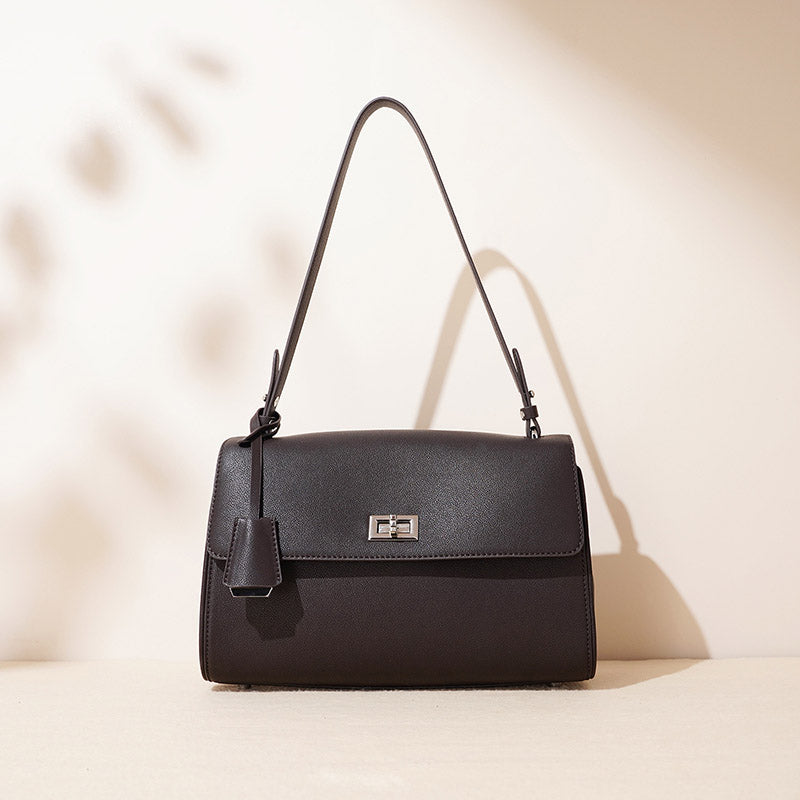 Women’s Genuine Leather Lock-Clasp Shoulder Bag In Minimalist image 2