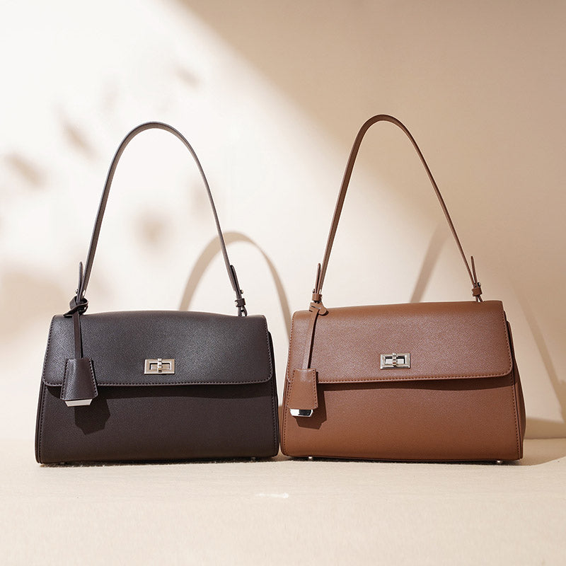 Women’s Genuine Leather Lock-Clasp Shoulder Bag In Minimalist image 3