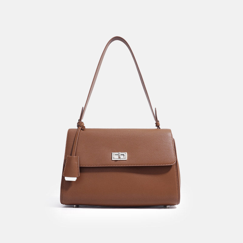 Women’s Genuine Leather Lock-Clasp Shoulder Bag In Minimalist image 6