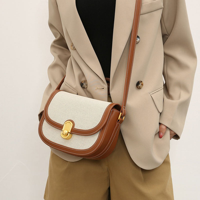 Women’s Genuine Leather Lock Closure Crossbody Saddle Bags image 2