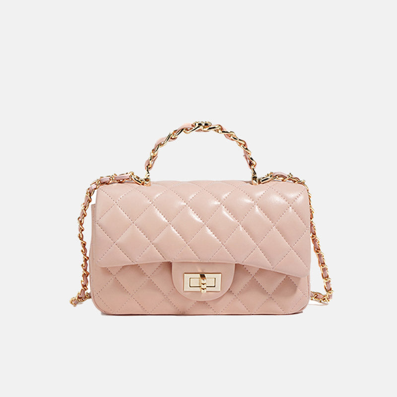 Women’s Genuine Leather Lock Closure Quilted Chain Handle Shoulder Bag image 5
