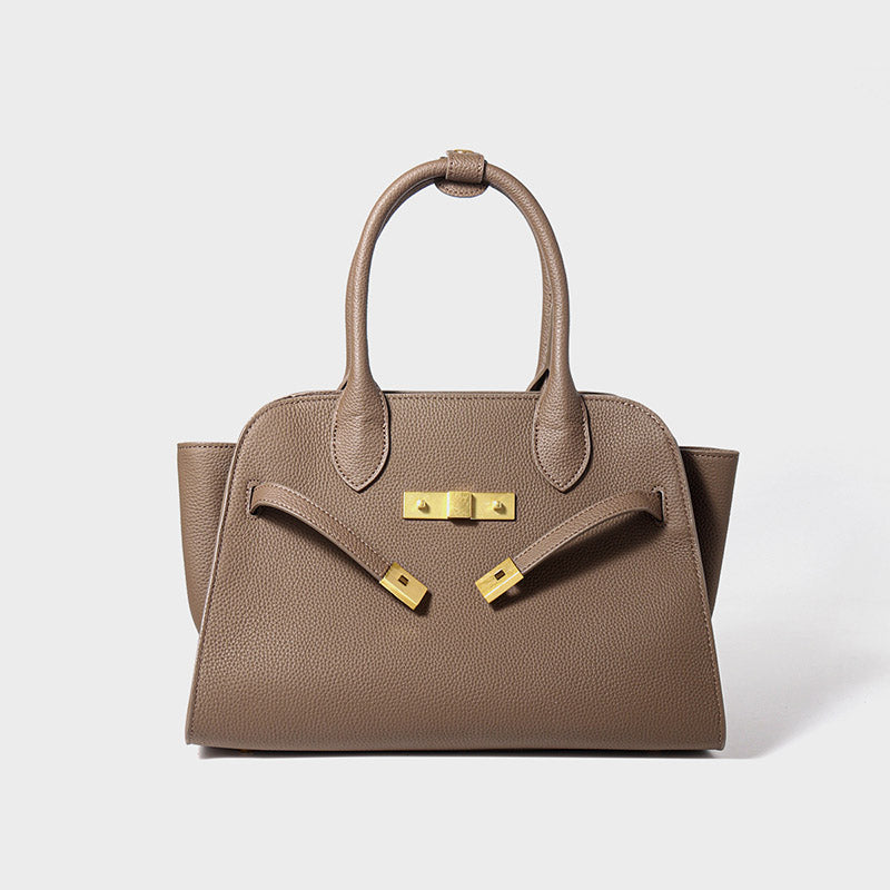 Women’s Genuine Leather Lock-Closure Top Handle Bag image