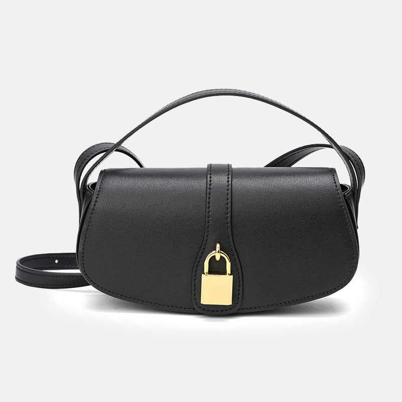 Women’s Genuine Leather Lock Crossbody Saddle Bag image