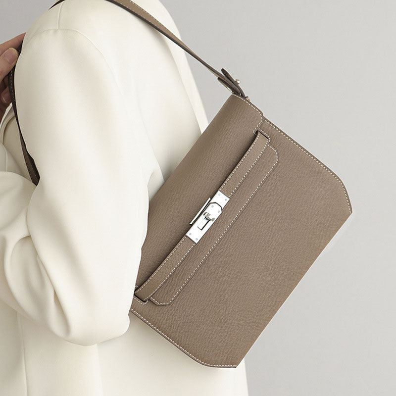 Women’s Genuine Leather Lock Crossbody Shoulder Baguette Bag In Minimalist image 7