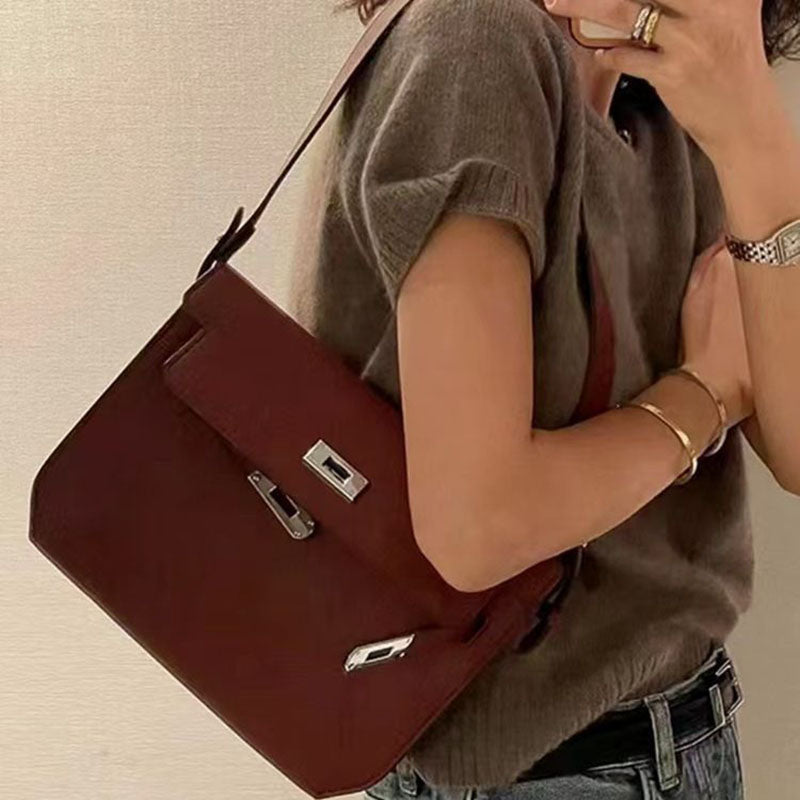 Women’s Genuine Leather Lock Crossbody Shoulder Baguette Bag In Minimalist image 6