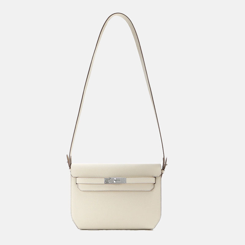 Women’s Genuine Leather Lock Crossbody Shoulder Baguette Bag In Minimalist image 2