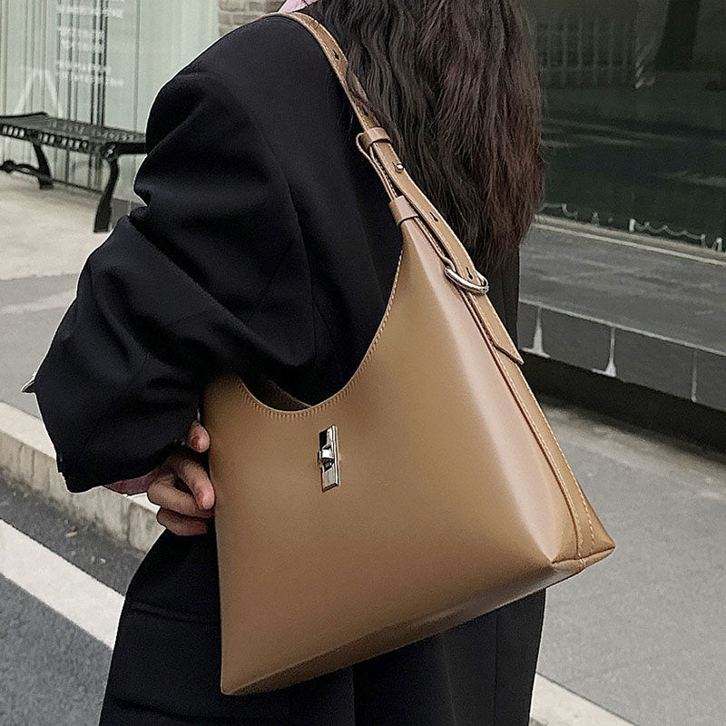 Women’s Genuine Leather Lock Single Shoulder Tote Bag image 2