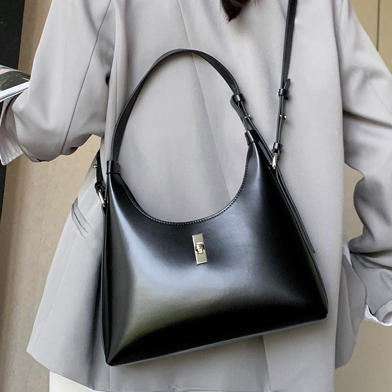 Women’s Genuine Leather Lock Single Shoulder Tote Bag image 4