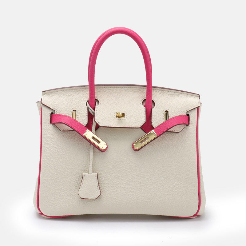 Women’s Genuine Leather Lychee Pattern Lock Buckle Crossbody Shoulder Handbag image 3