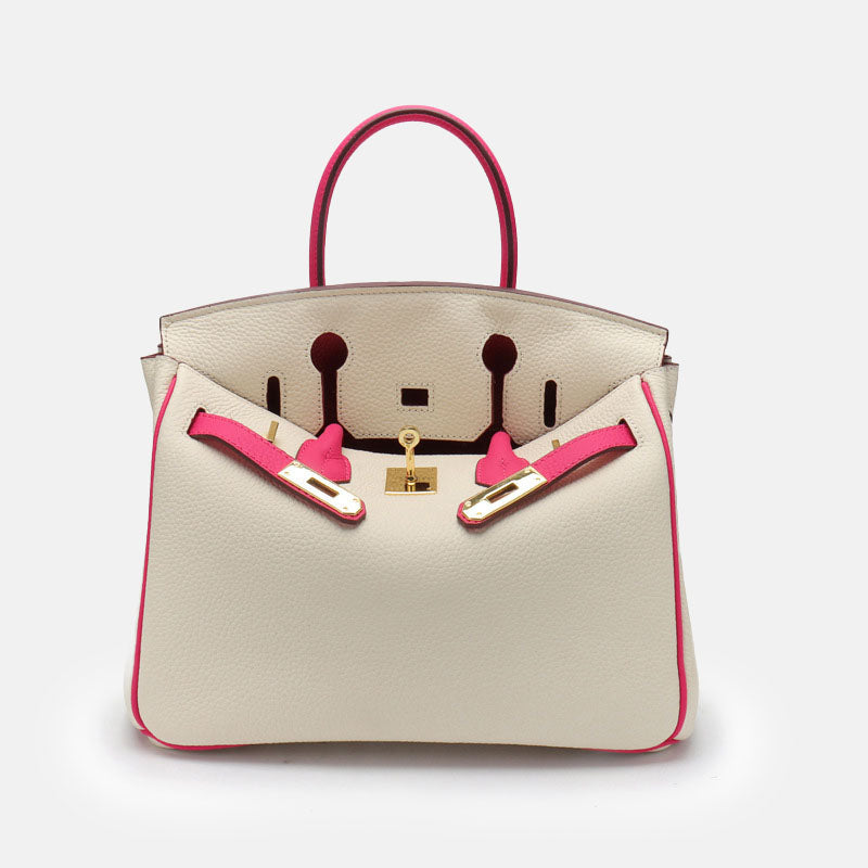 Women’s Genuine Leather Lychee Pattern Lock Buckle Crossbody Shoulder Handbag image 4