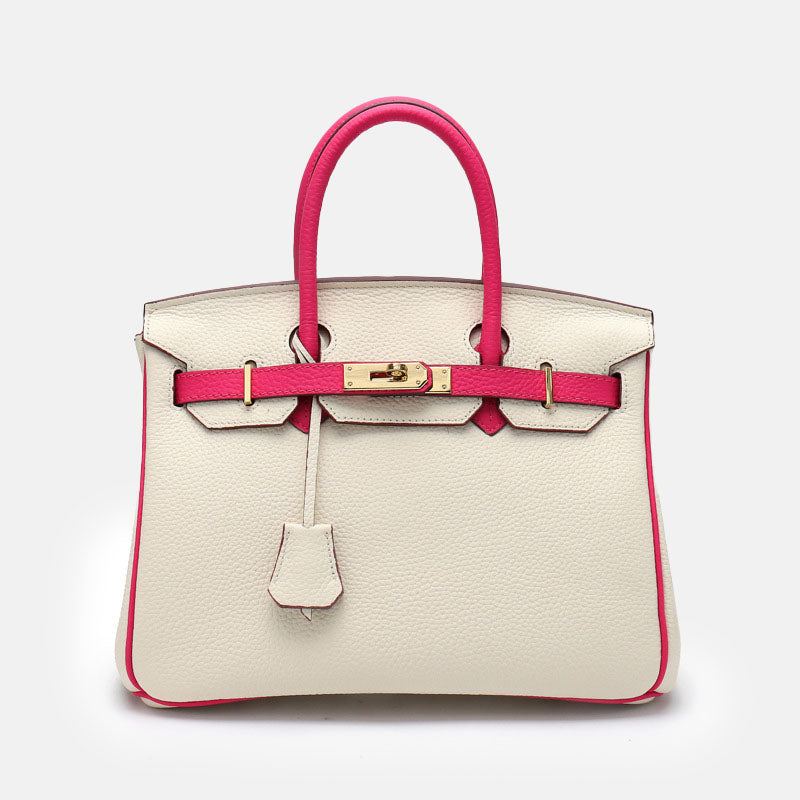 Women’s Genuine Leather Lychee Pattern Lock Buckle Crossbody Shoulder Handbag image 2