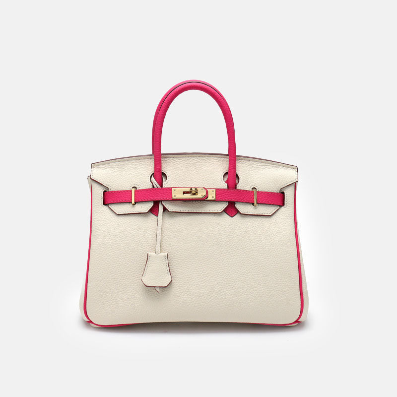 Women’s Genuine Leather Lychee Pattern Lock Buckle Crossbody Shoulder Handbag image