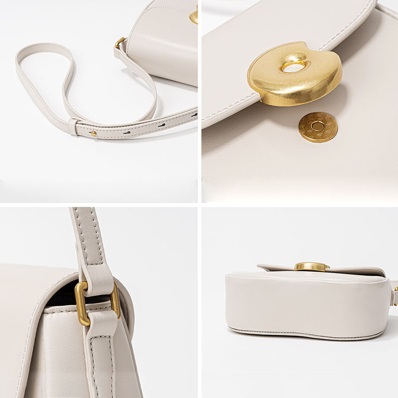 Women’s Genuine Leather Magnetic Buckle Crossbody Shoulder Saddle Bag In Minimalist image 2
