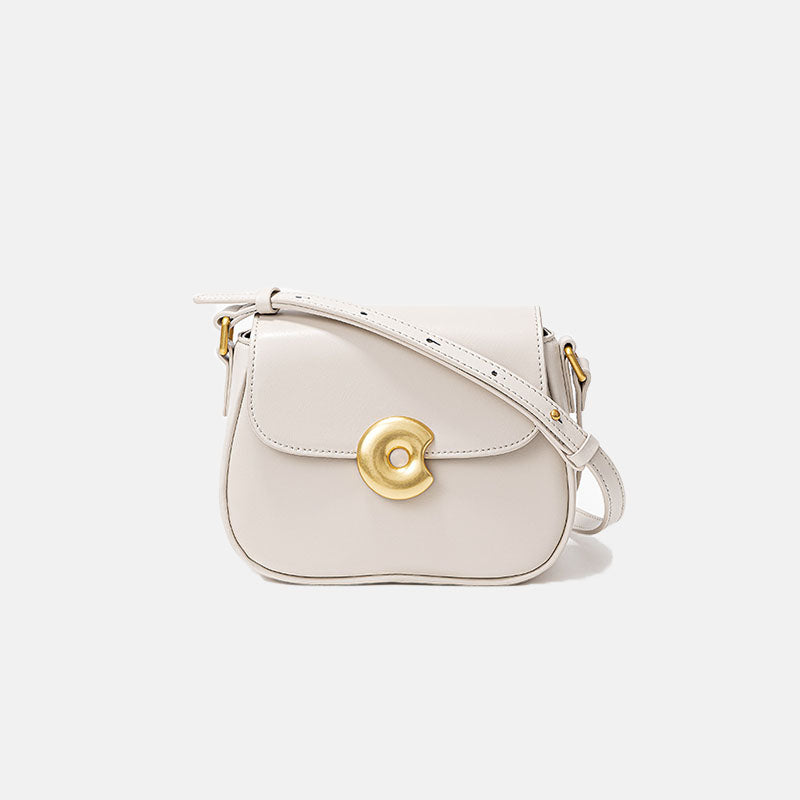 Women’s Genuine Leather Magnetic Buckle Crossbody Shoulder Saddle Bag In Minimalist image