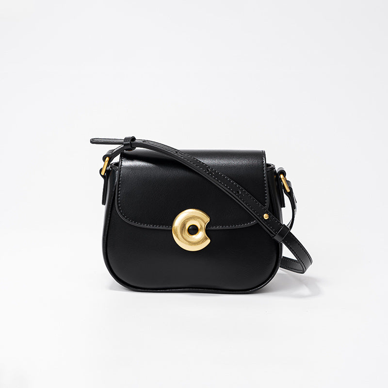Women’s Genuine Leather Magnetic Buckle Crossbody Shoulder Saddle Bag In Minimalist image 7