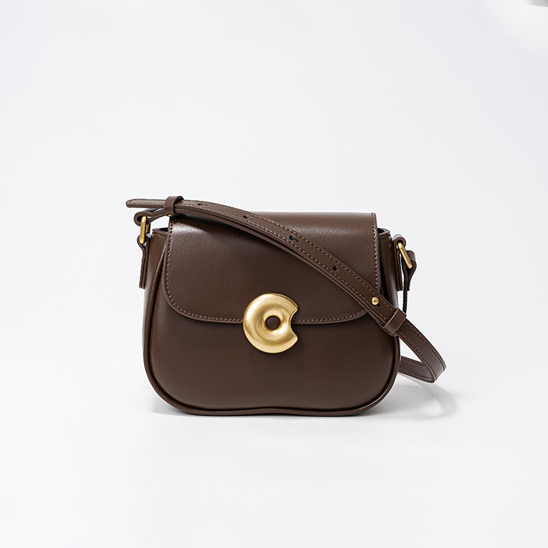 Women’s Genuine Leather Magnetic Buckle Crossbody Shoulder Saddle Bag In Minimalist image 6