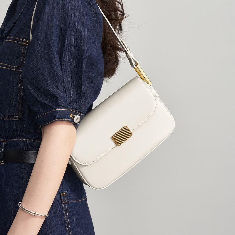 Women’s Genuine Leather Magnetic Clasp Crossbody Baguette Bags image 3
