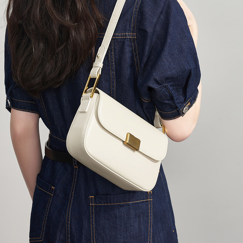 Women’s Genuine Leather Magnetic Clasp Crossbody Baguette Bags image 4