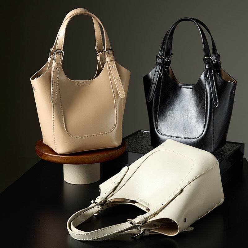 Women’s Genuine Leather Minimalist Bucket Crossbody Tote Bag image 5