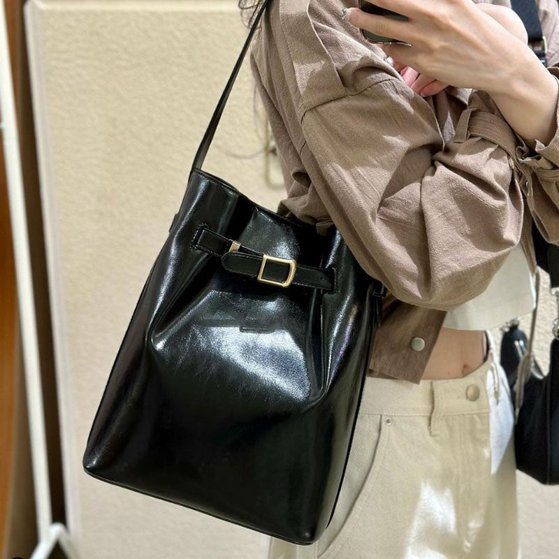 Women’s Genuine Leather Minimalist Crossbody Shoulder Bucket Bag image 3