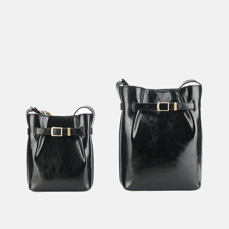 Women’s Genuine Leather Minimalist Crossbody Shoulder Bucket Bag image 2