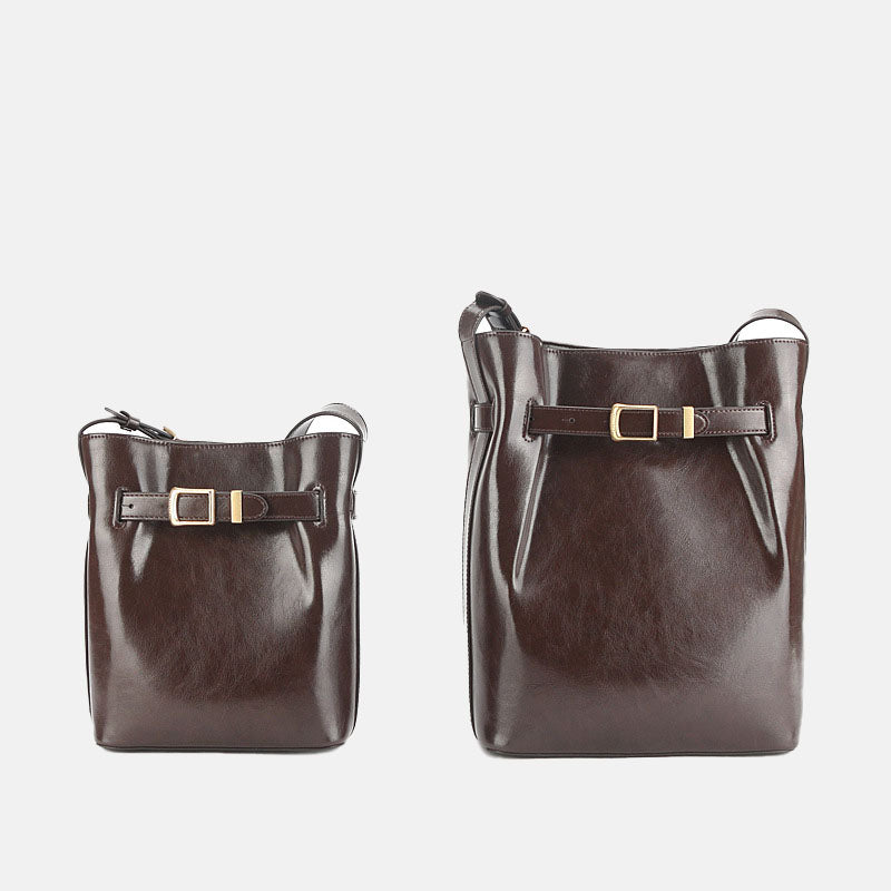 Women’s Genuine Leather Minimalist Crossbody Shoulder Bucket Bag image 7