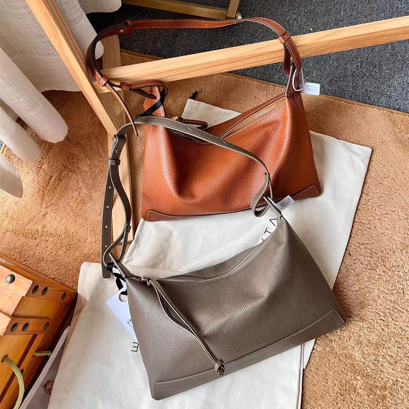 Women’s Genuine Leather Minimalist Crossbody Shoulder Hobo Bag image 2
