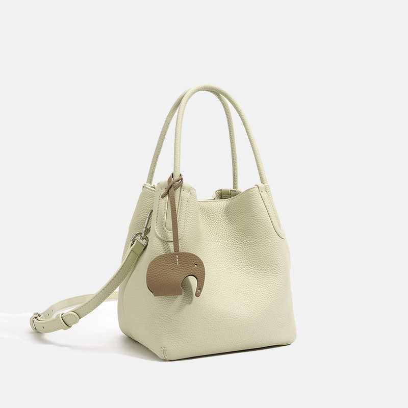 Women’s Genuine Leather Minimalist Crossbody Tote Bucket Bag image 2