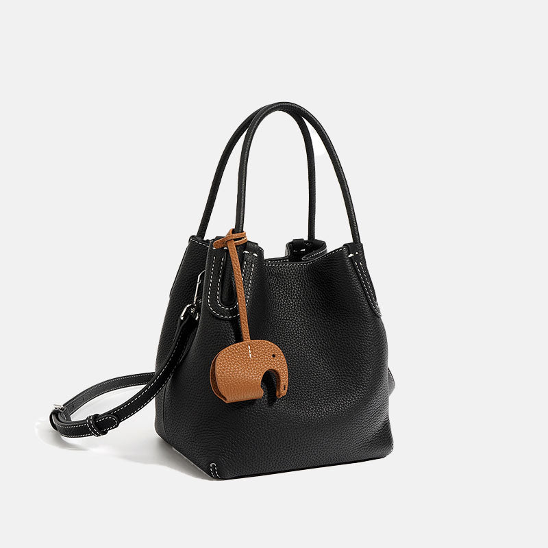 Women’s Genuine Leather Minimalist Crossbody Tote Bucket Bag image