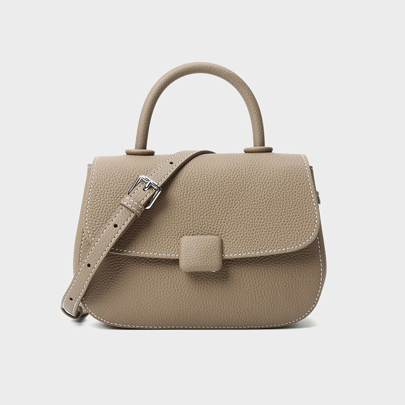 Women’s Genuine Leather Minimalist Flip Cover Magnetic Clasp Crossbody Top Handle Bags image