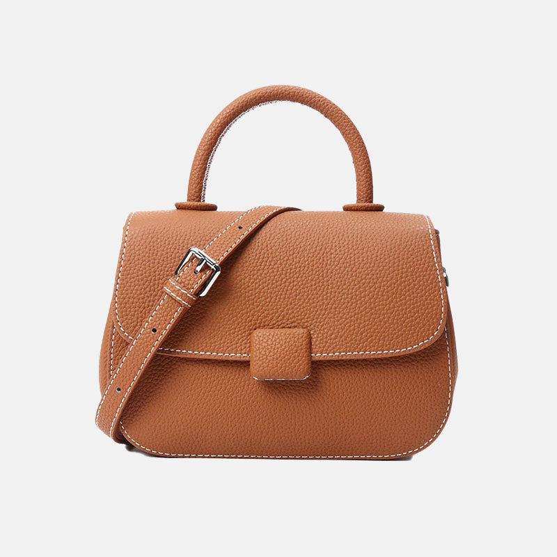 Women’s Genuine Leather Minimalist Flip Cover Magnetic Clasp Crossbody Top Handle Bags image 3