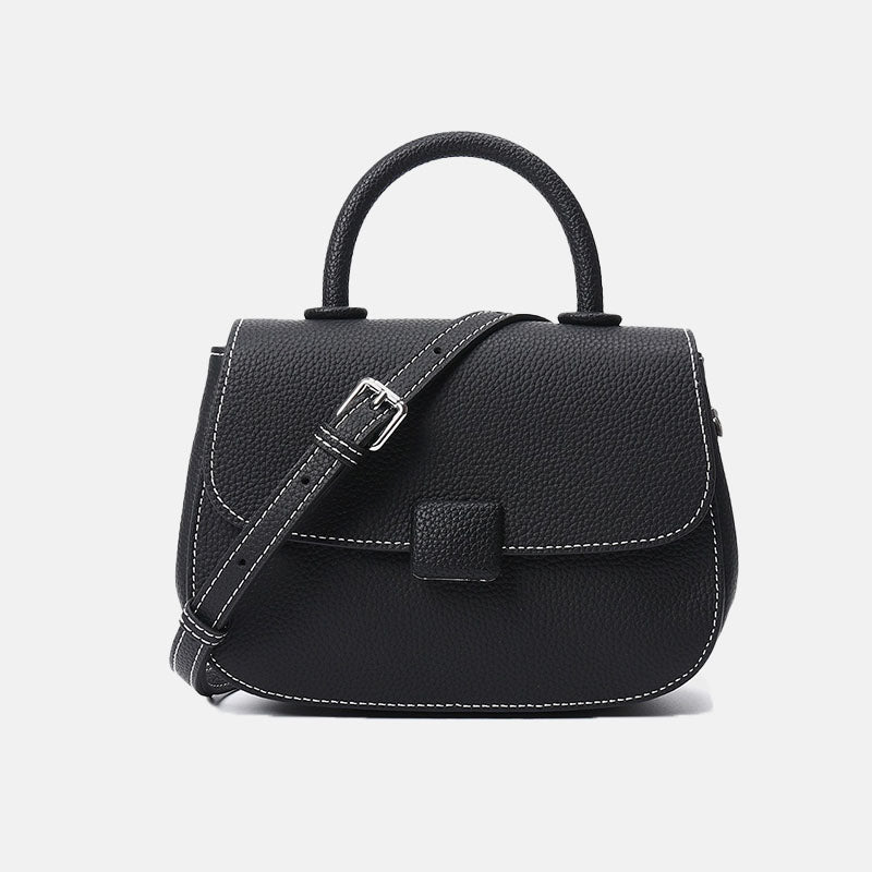 Women’s Genuine Leather Minimalist Flip Cover Magnetic Clasp Crossbody Top Handle Bags image 2