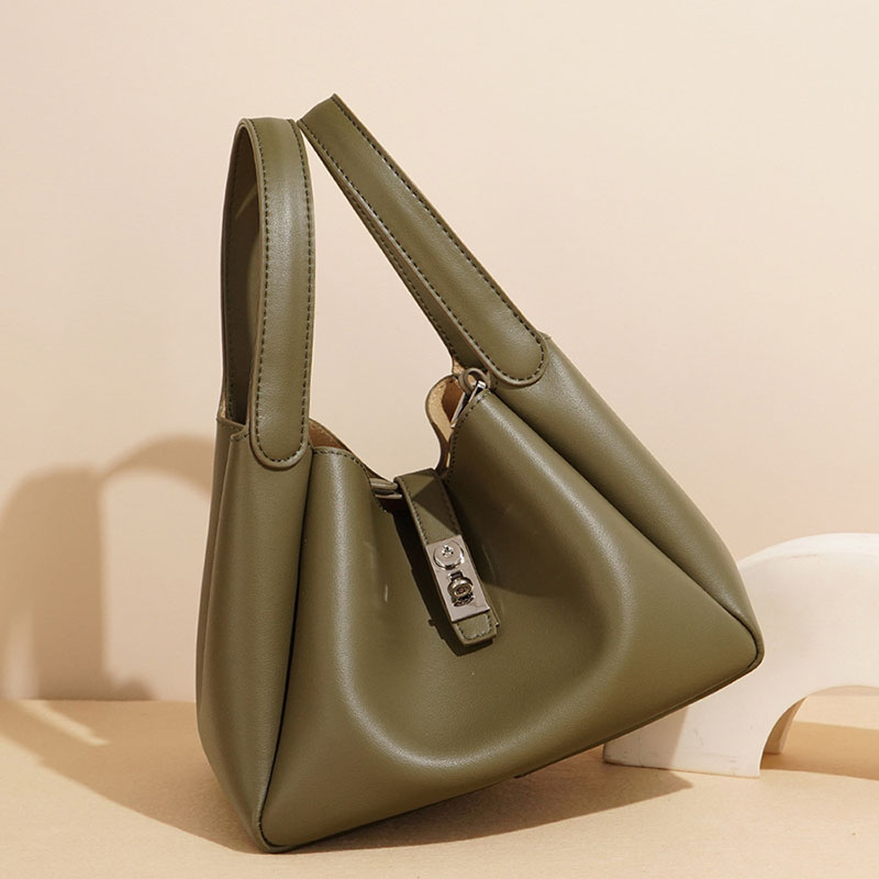 Women’s Genuine Leather Minimalist Lock Bucket Bag image 3