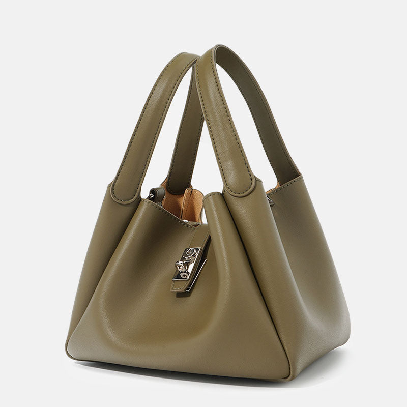 Women’s Genuine Leather Minimalist Lock Bucket Bag image 2