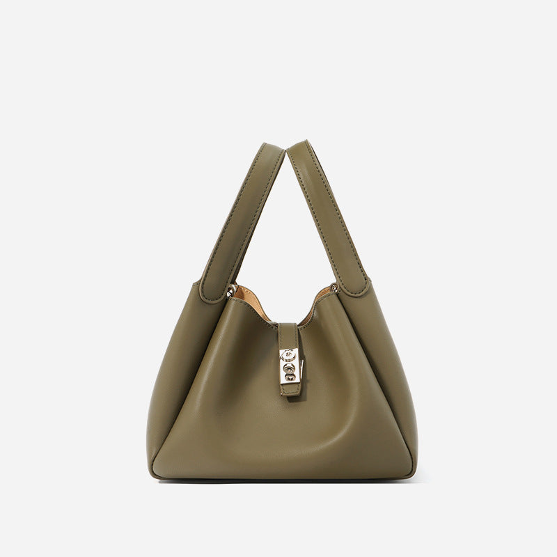 Women’s Genuine Leather Minimalist Lock Bucket Bag image