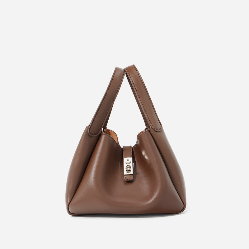 Women’s Genuine Leather Minimalist Lock Bucket Bag image 6